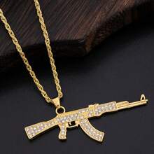 1 Piece - Punk Hip Hop Necklace, Full Diamond Assault Rifle Necklace, Creative And Unique Gun AK Necklace, Men's Fashion Hip Hop Pendant Necklace - Multicolor - View 3