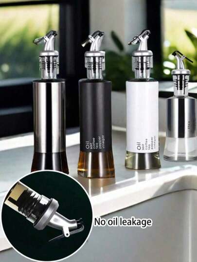 Stainless Steel Oil Bottle And Container, Leak-Proof Glass Oil Jar, Soy Sauce And Vinegar Bottle, Kitchen Seasoning Container, Oil Control Bottle, Leak-Proof Oil Pot Spout, Universal Bottle Cap, Mother's Day Kitchen Supplies