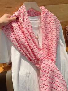 1pc Pink Petal Lightweight Tassel Scarf, Beach Shawl, Sun Protection, Spring/Summer New Arrival - Pink - View 4