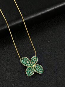 1pc Fashion Cubic Zirconia Flower Pendant Necklace, Snake Bone Clavicle Chain, Daily Wear Gift For Women - Gold - View 12