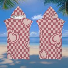 1pc Heart, Stripe, Fruit, Flower, Ocean Element Hooded Printed Cloak, Ultra-Fine Fiber Beach Blanket And Hooded Beach Wrap 2-In-1, With Buttons, Unbuttoned Can Be Converted Into Beach Blanket, Super Absorbent Towel, Suitable For Travel, Pool, Diving, Surfing, Yoga, Camping - Multicolor - View 5