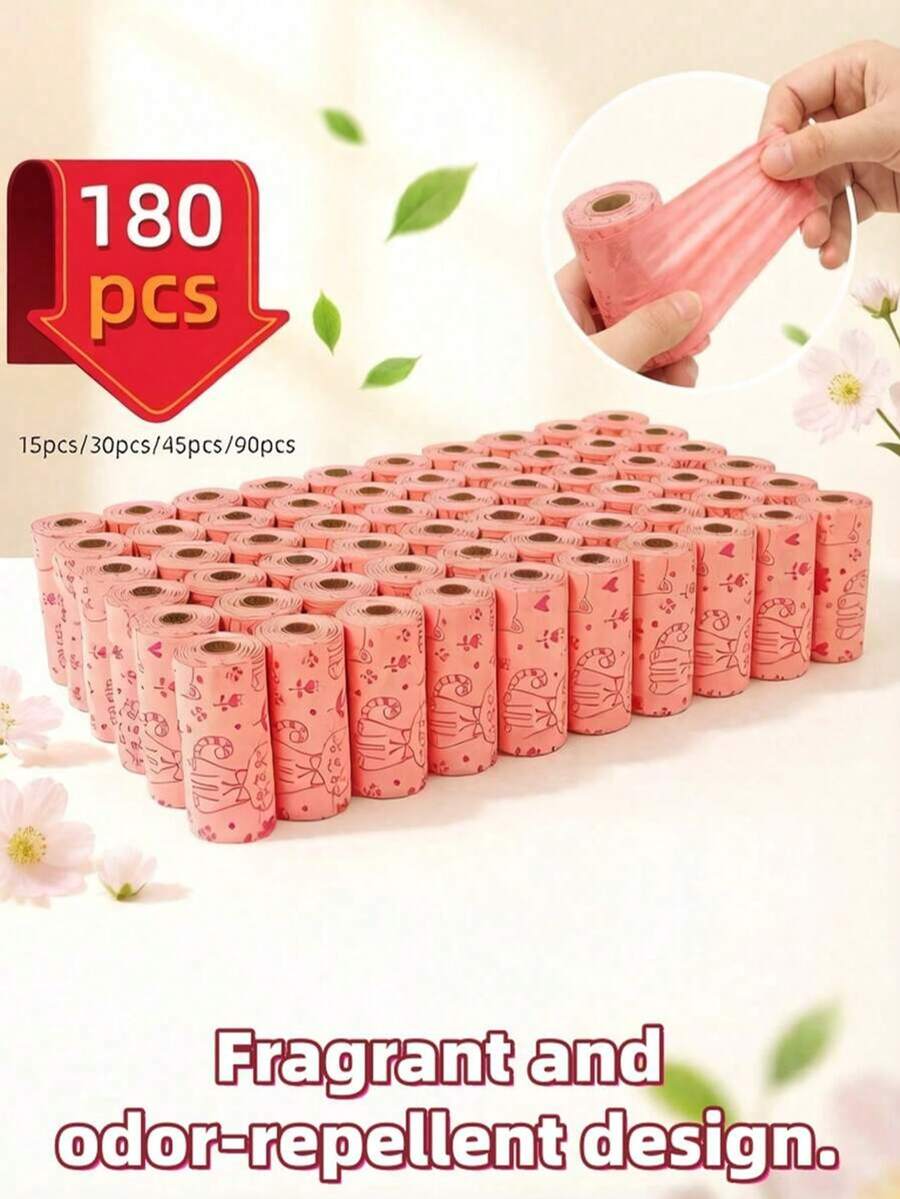 180个装宠物粪便袋，可爱卡通图案狗便袋 - 防漏PET材质垃圾处理可堆肥狗便袋 - 适用于猫狗的防漏宠物粪便袋，清洁用品 - 彩色 - 查看 1