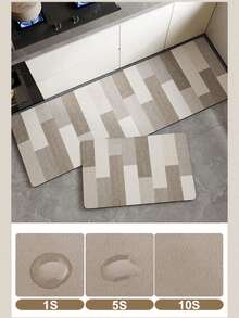 1pc Washable Non-Slip Beige Simple Kitchen Mat, Italian Minimalist Style Square Grid Striped Silica Gel Non-Slip Carpet, Quick Absorbency, Easy Cleaning, Suitable For Kitchen, Dining Room, Bathroom, Laundry Room And Entrance - Beige - View 8