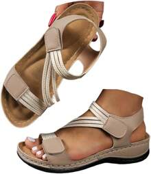 Orthopedic Wedge Sandals Women 2026 Wide Width Platform Sandals With Arch Support Ankle Strap Casual Summer Open Toe Hollow Out Comfortable Vacation Shoes - 卡其色 - 查看 1