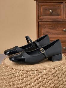Square Toe Low Chunky Heel Work Pumps - Black - View 5