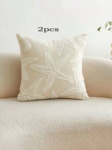 1 件带海星刺绣的装饰枕套，迷人的海洋风格，适合季节、家居室内装饰、客厅、卧室 - 米色 - 查看 15