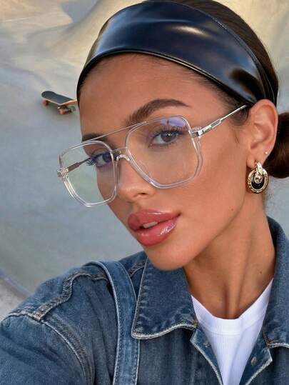 1 par de gafas de mujer con doble puente, estilo clásico aviador, de metal, de talla grande, personalizadas, minimalistas, elegantes, versátiles para uso diario, gafas de moda retro cuadradas, cómodas