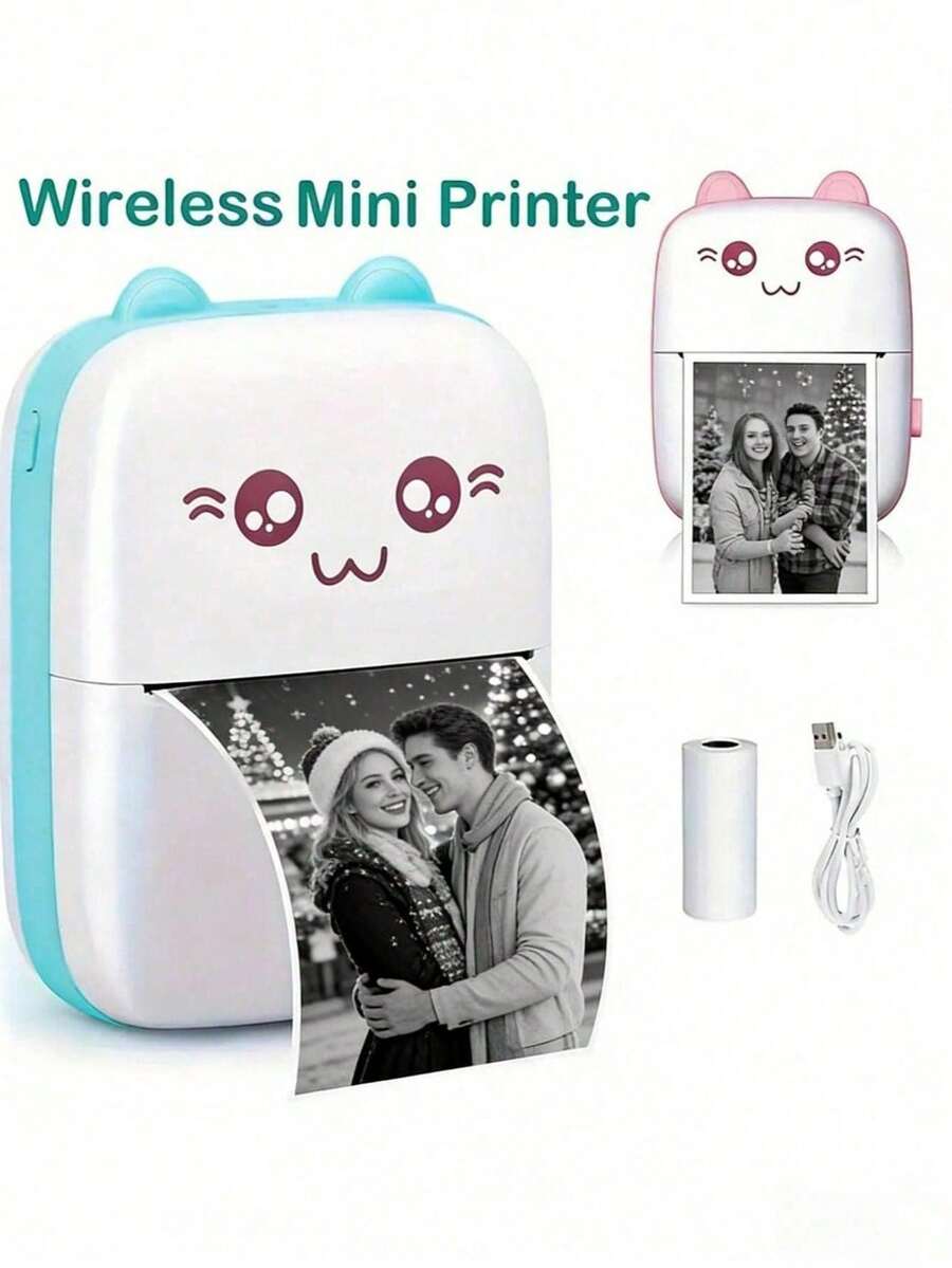 1 pièce Imprimante de poche portable mini, imprimante thermique sans fil, imprimante d'étiquettes pour étiquettes, reçus, photos, notes, imprimante thermique compacte intelligente sans encre, rechargeable par USB - Design mignon de dessin animé, avec batterie 1200 mAh, cadeau réfléchi pour la famille et les amis pour les vacances et les anniversaires - Multicolore-01 - Voir 1