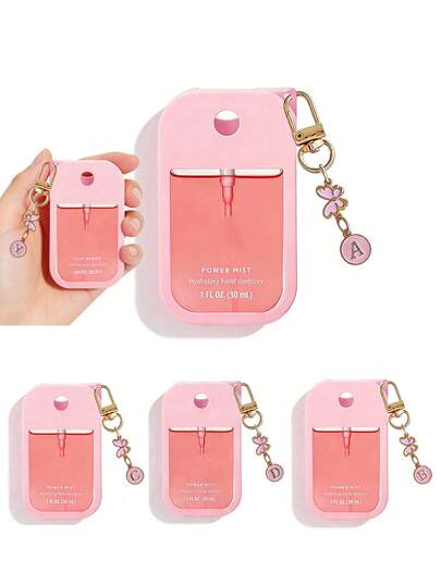 Bộ 1 chai xịt nước rửa tay khô không cần rửa lại 30ml, kèm vỏ bảo vệ, 26 kiểu họa tiết trái tim và chữ cái, bằng silicon chống rơi, chống va đập, có móc khóa, thích hợp cho du lịch, hoạt động ngoài trời, làm quà tặng, phù hợp cho Halloween, Giáng sinh.