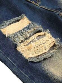 Boys' Casual Elastic Waist Distressed Tapered Jeans, Suitable For All Seasons - Medium Wash - View 5