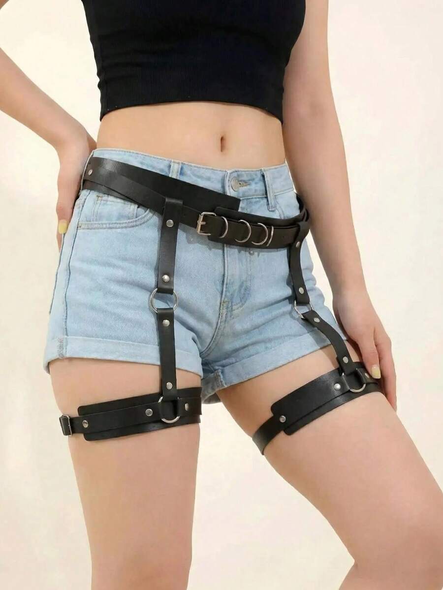 1 chiếc đai nịt eo gợi cảm kiểu Gothic dành cho nữ, dây đeo mông bằng da PU, thích hợp cho nhập vai, hẹn hò, tiệc riêng tư và các dịp khác. - màu đen - Xem 1