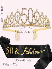 2 st. guldfärgade 50-årsjubileumskrona med elegant strass, set med axelrem och kristaller, lämpliga för födelsedagsfester och baler, strand, bröllop - Guld - Visa 3