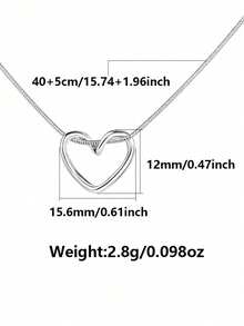 1 chiếc dây chuyền mặt dây chuyền hình trái tim rỗng bằng bạc Sterling 925 (thiết kế trái tim tối giản), kèm hộp quà, thích hợp để đeo hàng ngày và làm quà tặng ngày Valentine. - Bạc - Xem 11