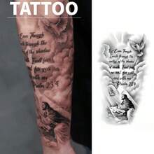 Soul Cross Temporary Tattoo - Lasts 1-2 Weeks, Realistic Bible Verse Design Including Psalm 23:4, Intricate Pattern, Herbal Formula - Halloween - View 7