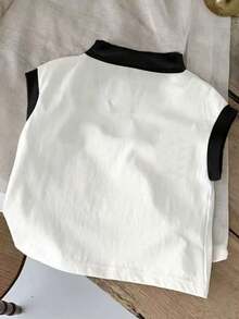 Kemeja Polo Tanpa Lengan Motif Kelinci Lucu dan Bunga Kecil untuk Remaja Putri, Nyaman untuk Musim Semi/Panas. - Hitam - View 2
