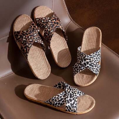 男女通用轻便透气编织印花拖鞋，适合室内/家居使用