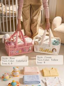 Personalized Diaper Storage Bag With Embroidered Name, Children's Room Storage Basket, Personalized Mommy Bag, Custom Woven Rope Storage Bucket, Diaper Storage Basket, Newborn Gift, Maternity Party Gift, Gift For New Moms - Multicolor - View 12