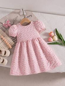 Đầm công chúa tay phồng màu hồng jacquard dễ thương, thanh lịch cho bé gái sơ sinh - Hồng - Xem 1