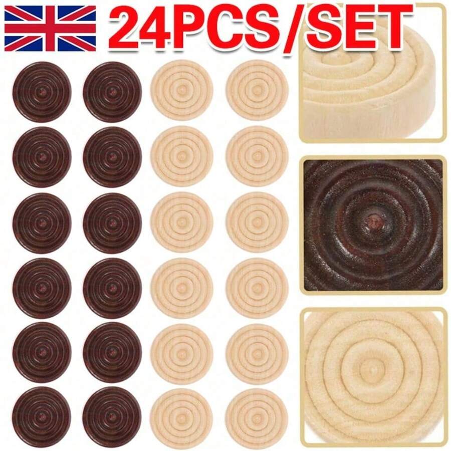 24Pcs Chess Game Accessories Backgammon Wooden Draughts Checkers Pieces - A - 查看 1