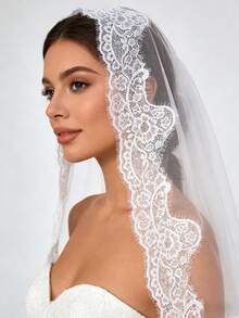 2026款长款蕾丝婚纱头纱，白色亮片蕾丝，3米长，超长拖尾婚纱头纱，夏季，沙滩风 - 彩色 - 查看 1