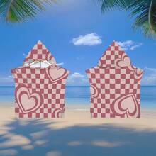 1pc Heart, Stripe, Fruit, Flower, Ocean Element Hooded Printed Cloak, Ultra-Fine Fiber Beach Blanket And Hooded Beach Wrap 2-In-1, With Buttons, Unbuttoned Can Be Converted Into Beach Blanket, Super Absorbent Towel, Suitable For Travel, Pool, Diving, Surfing, Yoga, Camping - Multicolor - View 6