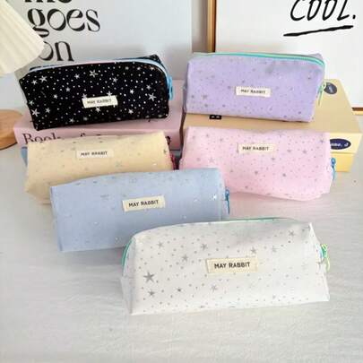 1pc New Arrival Glitter Star Pencil Pouch Minimalist Cute Kawaii Korean Style Aesthetic Stationery Bag Inner Liner Pouch Student Storage Organizer For Back To School Campus Exam Home Study Dorm Office Use For Teen Girls Gift For Her Back To School Essentials
