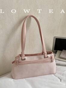 low tea 1 pieza Bolso de hombro de unicolor de piel de PU de baja altura, bolso cuadrado de moda retro para mujer con doble asa superior, cierre con cremallera, adecuado para viajes, compras, citas, regalo para mujer, excelente para ir al trabajo, actividades al aire libre, viajes, senderismo - Rosa - Ver 4