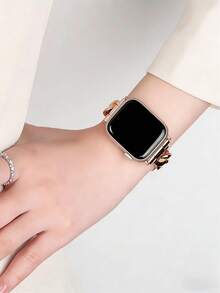 1pc Women's Fashion Smart Watch Band, Compatible With Apple Watch 38/40/41/42/44/45/46/49mm, Elegant Durable Anti-Oxidation Stainless Steel, Rose Gold/Silver/Black Options, Compatible With Apple Watch Ultra 2/SE 11/10/9/8/7/6/5/4/3/2/1 Series, Stylish Bracelet Strap, Women's Valentine's Day Gift, Smart Watch Accessory - Rose Gold - View 3