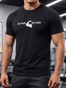 Áo thun nam cổ tròn in chữ tạo động lực và cơ bắp, phong cách đường phố Mỹ. - màu đen - Xem 2