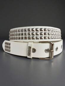 朋克铆钉金字塔腰带，百搭白色 - 白色 - 查看 2