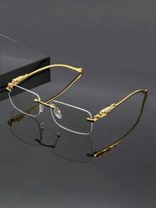 Nuevas gafas rectangulares sin marco con estampado de leopardo tallado con precisión en metal, gafas elegantes y versátiles adecuadas para la vida diaria, el transporte y el regreso a la escuela - transparente - Ver 2