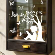 1/3pcs Modern Minimalist Figure Butterfly Static Window Sticker White Silhouette Glass Decal For Living Room Glass Window Mirror Decor No Glue Removable Home Window Ornament - White Silhouette Window Sticker - View 2
