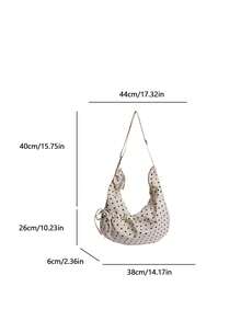1pc Casual Style Women's Crossbody Bag, Large Capacity Lightweight Shoulder Bag, Polka Dot Fabric, Multiple Pockets, Adjustable Strap, Suitable For Daily Use. College Style Bag For Female Students, Suitable For Young Women - Outings, Shopping, Classroom, Dates, Women's Gifts, Office, Work, Travel - White - View 5
