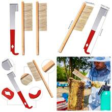 Stainless Steel Bee Hive Frame Lifter J Hook Tool With Scraper And 2 Beekeeping Brushes For Hive Maintenance - 1 - View 1