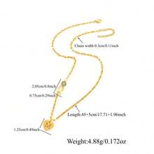 1件新款经典心形镂空字母圆形蓝色眼睛胸针吊坠金色不锈钢唇链项链，女士款 - 金黃色 - 查看 2