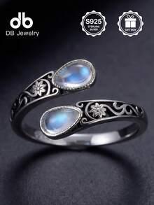 1pc Vintage S925 Sterling Silver Moonstone Pear-Shaped Women's Thumb Ring, Elegant Classic Style, Love Contract Ring, Suitable For Graduation, Proposal, Engagement Gift, Women's Daily Wear, Loyalty Ring, Halloween, Valentine's Day, Mother's Day, Birthday Gift, Comes With Gift Box - Moonstone Pear-shaped Open Ring - View 3