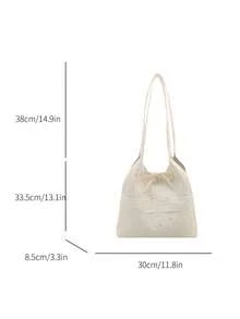 大容量女士手提包，新款围巾单肩包，时尚百搭沙滩度假包 - 白色 - 查看 7