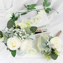 1 Bunch Ivory White Artificial Rose Bouquet, Suitable For Wedding, Proposal, Party, Church And Other Occasions - Multicolor - View 7