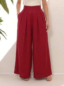 Women's Wide Leg High Waist Wide Leg Pants - Merah ceri - View 8