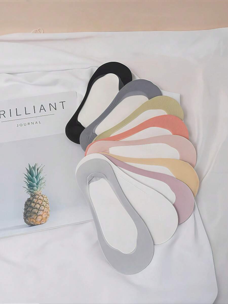 5 pares de calcetines tipo barco de boca poco profunda, nuevos y aleatorios. Calcetines bajos para mujer con silicona antideslizante, calcetines de seda de hielo transpirables para mujer, para primavera/verano - Multicolor - Ver 1