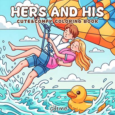 GDTME He And She: Summer Surfing Coloring Book, Suitable For Teens And Adults, Couples Sharing, Relaxing And Enjoyable, Stationery, Back To School Gift, Affordable, Mother's Day Gift, Size 7.9x7.9 Inches