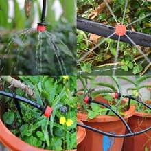 Juego de cabezales de riego ajustables con gorro rojo, fabricado en plástico duradero de alta calidad, equipado con cabezales antigoteo, adecuado para producción agrícola, céspedes, horticultura doméstica, terrazas, patios y enfriamiento de techos - Kit de riego - Ver 9