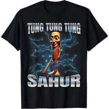 Cotton Unisex Tung Tung Tung Sahur T-Shirt Women Graphic Shirts,Mens Clothes,Graphic Tees Men,Graphic Tees Women,Mens Clothes,Graphic Tee,Cool Tee,Men,Ropa De Hombre,Funny Shirts,Summer Tops,Summer ,Vacation Outfits, Summer Tops UQLY - 黑色 - 查看 2
