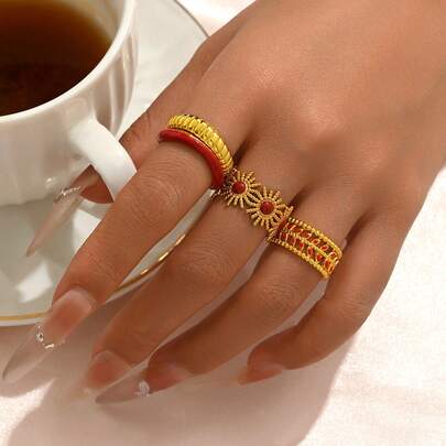 1枚珐琅双线彩色油戒指，花叶图案，适合日常通勤和特殊场合佩戴，是情人节、母亲节、母亲生日的绝佳礼物。