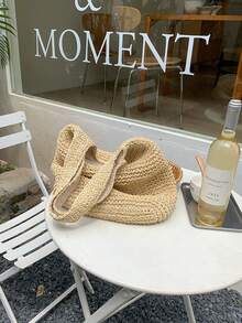 Túi đeo vai bằng rơm kiểu dáng nghỉ dưỡng mới, túi tote dệt thủ công dung tích lớn, túi dệt kiểu dáng nghỉ dưỡng mới dành cho nữ, túi đeo vai dệt kiểu dáng mềm mại đi biển. - Nhiều màu - Xem 8