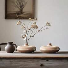 1件日式复古手工陶瓷花瓶/花盆，粗陶材质，可用于种植干花、水培植物，亦可作为茶室茶道用品或家居装饰品。 - 多色 - 查看 1