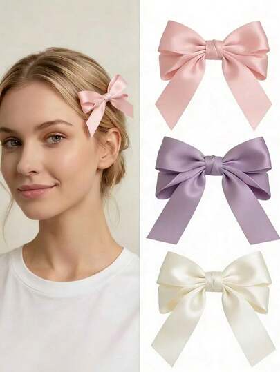 1/3个优雅蝴蝶结发夹，布艺发饰，女士适用，完美搭配休闲或节日装扮，是理想的发饰和情人节配饰。