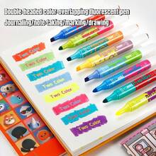 8pcs Double-Headed Dual-Color Fluorescent Pens, Student Drawing Dual-Color Highlighter Pens, Fluorescent Overlapping Color Marker Pens - 8 Colors - View 4