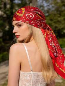 1 chiếc khăn bandana bốn mùa mới dành cho nữ, 90cm, chất liệu giả lụa, in họa tiết, kiểu vuông, khăn choàng đầu, khăn lụa buộc tóc, băng đô, thích hợp sử dụng hàng ngày. - cánh hoa đen - Xem 10
