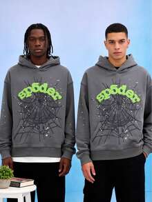 [2-Piece Set]Spider Web Star Tracksuit Set | Hoodie + Sweatpants | Y2K Streetwear | Black/Brown/Grey | Hip Hop Outfit | Men Women Casual Fashion | Spider Web Print | Comfy Matching Set | Unisex Casual Wear - 灰衛衣*2 - 查看 3
